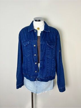 Vintage Valentino Jeans Denim Jacket Blue Logo Button Trucker 100% Cotton Size L